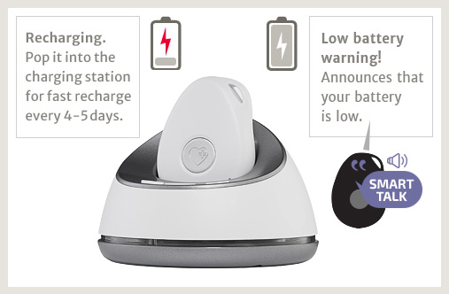 Photo demonstrating low battery announcement, and fast charging capability of the Live Life Alarm